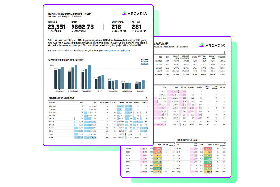 Arcadia Bindery offers report creation displaying data insights for providers